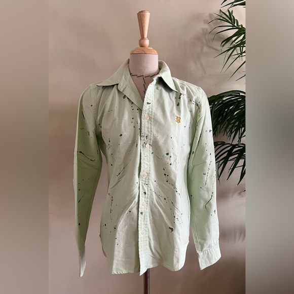 Ralph Lauren Vintage Green Paint Splatter Button Down Polo Shirt | 6 - Picture 1 of 8
